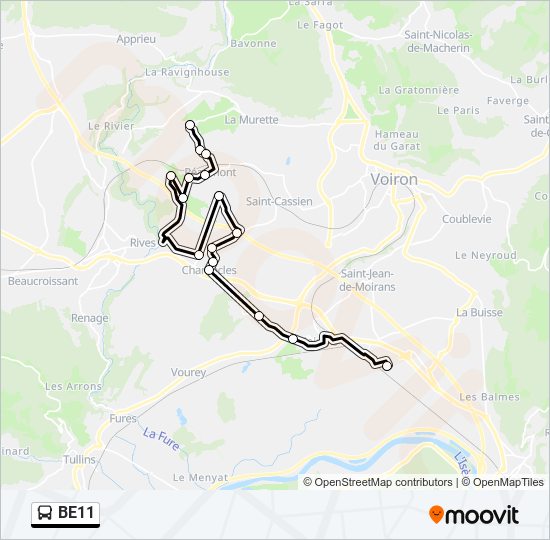 Plan de la ligne BE11 de bus