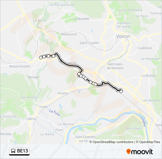 Plan de la ligne BE13 de bus