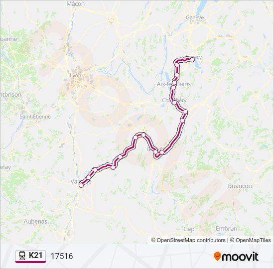 Plan de la ligne K21 de train