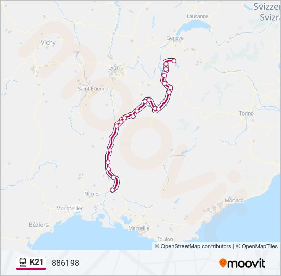 Mapa de K21 de tren