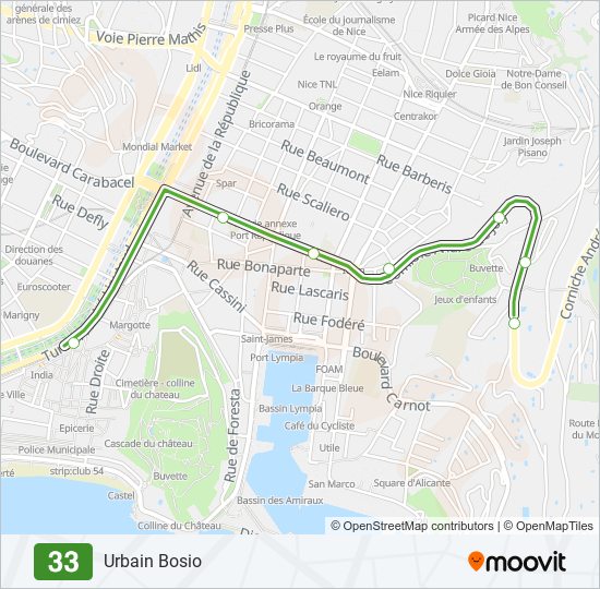 Plan de la ligne 33 de bus