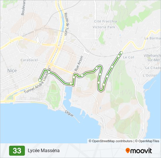 Plan de la ligne 33 de bus