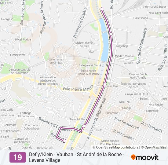 Plan de la ligne 19 de bus