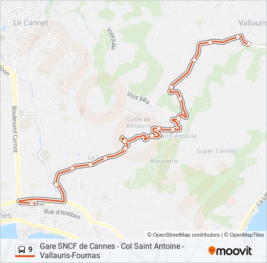 Plan de la ligne 9 de bus