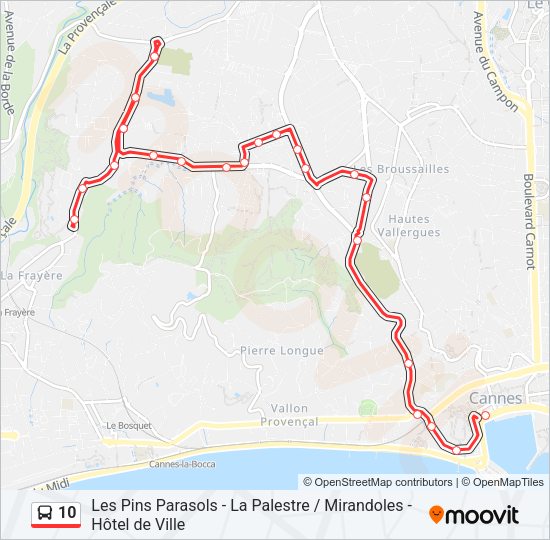 Plan de la ligne 10 de bus