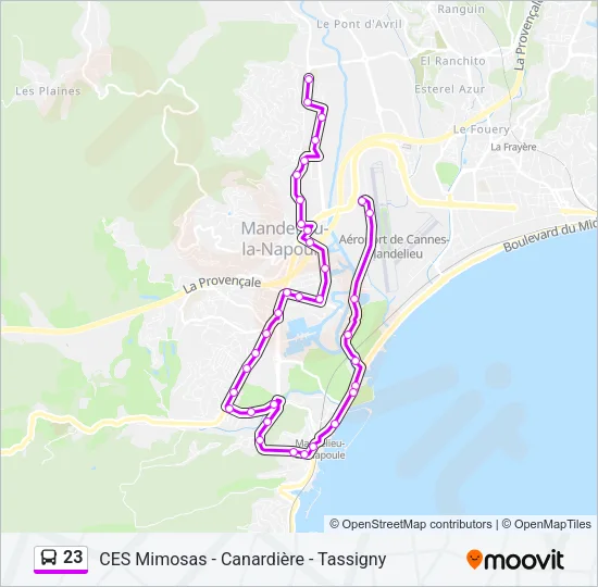 Plan de la ligne 23 de bus