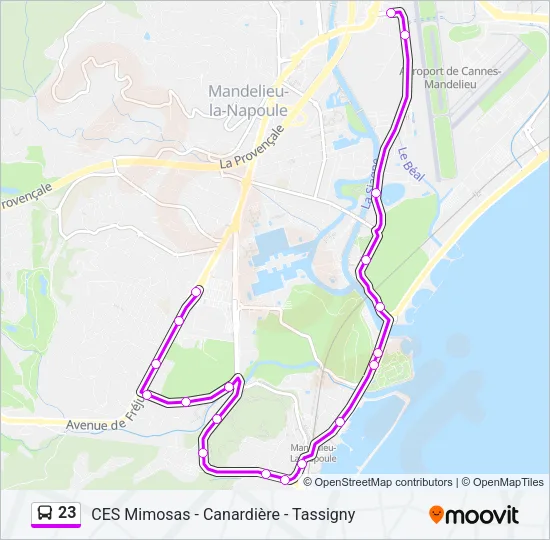 Plan de la ligne 23 de bus