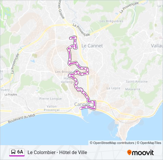 Plan de la ligne 6A de bus