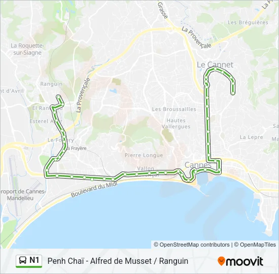 N1 Bus Line Map