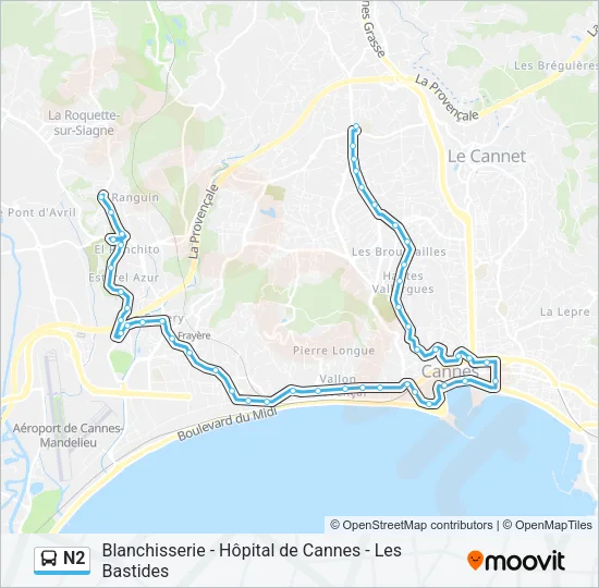 Plan de la ligne N2 de bus