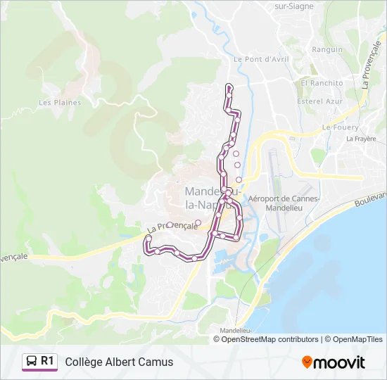 Plan de la ligne R1 de bus