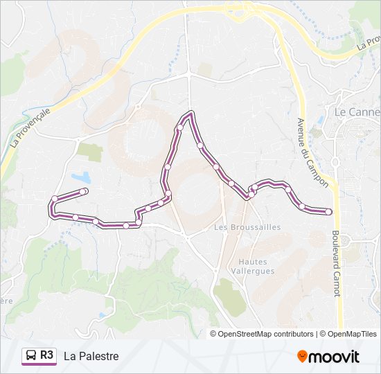 Plan de la ligne R3 de bus