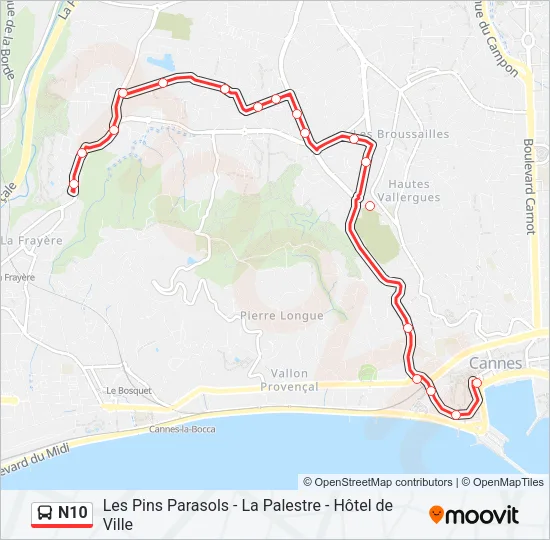 N10 Bus Line Map