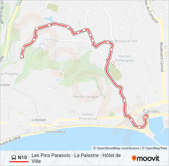 N10 Bus Line Map