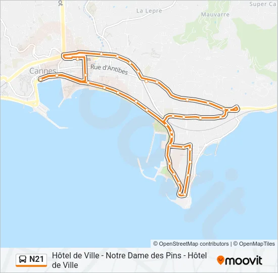 N21 Bus Line Map