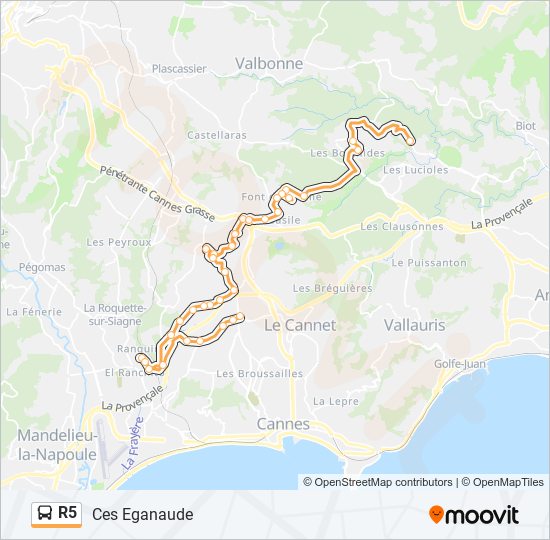 Plan de la ligne R5 de bus