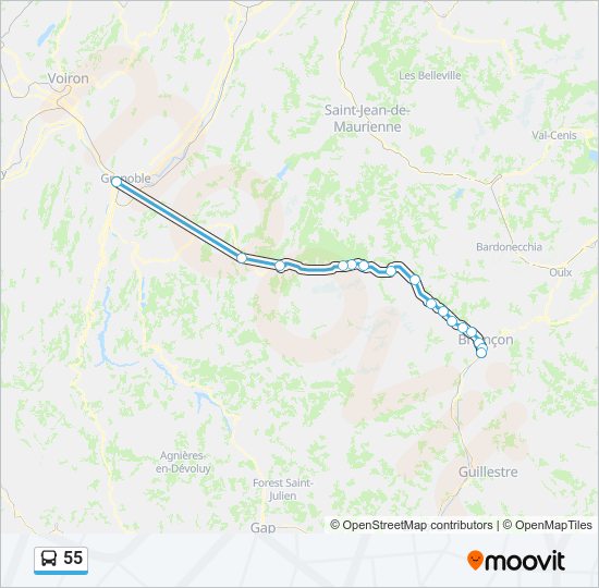 Plan de la ligne 55 de bus