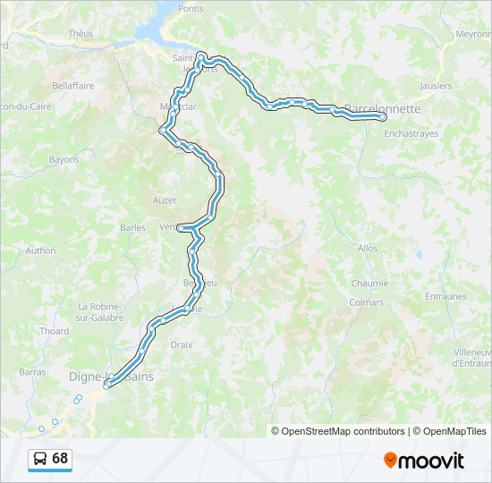 Plan de la ligne 68 de bus