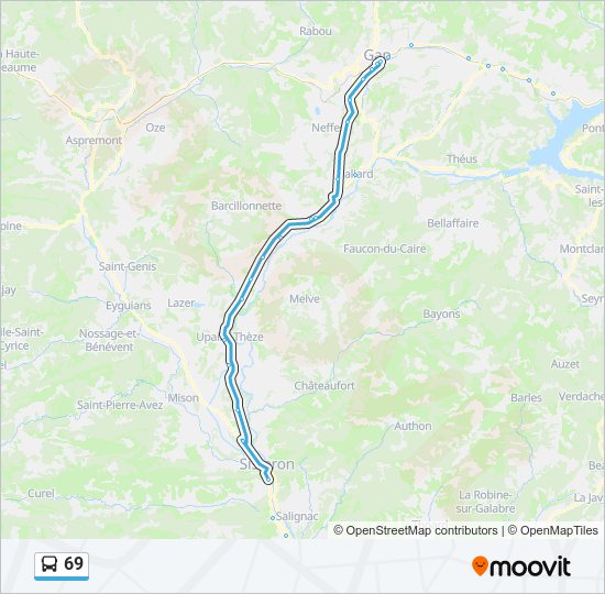Plan de la ligne 69 de bus