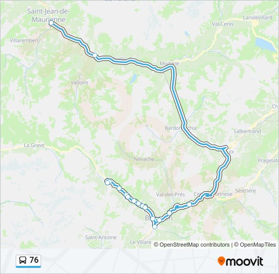 Plan de la ligne 76 de bus