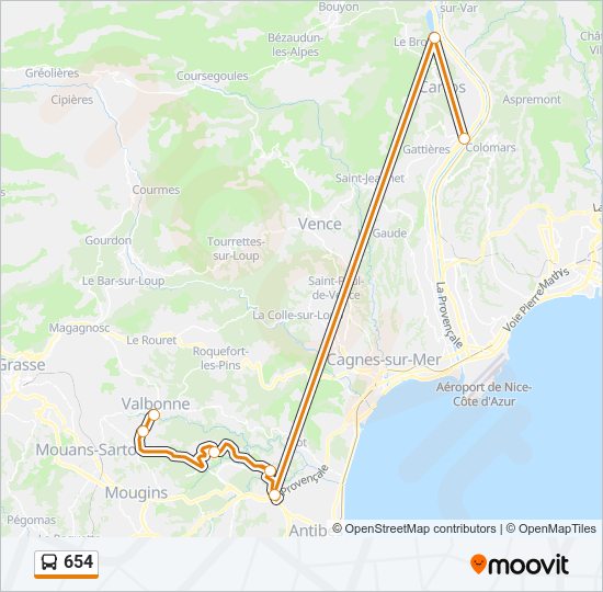 Plan de la ligne 654 de bus