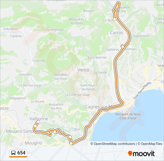 Plan de la ligne 654 de bus