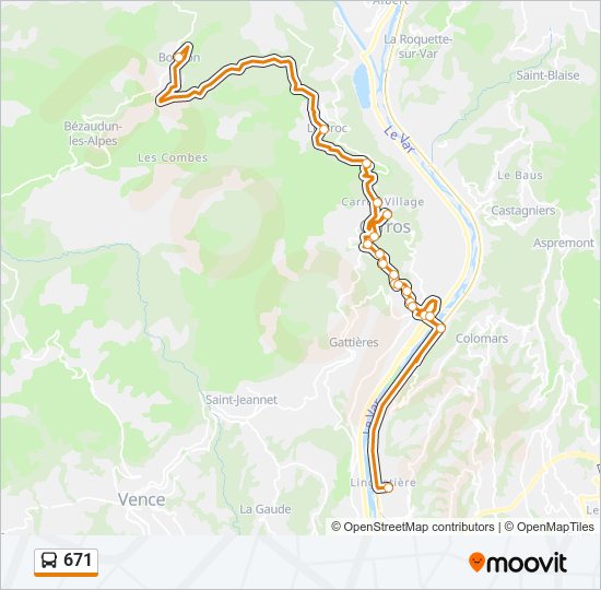 Plan de la ligne 671 de bus