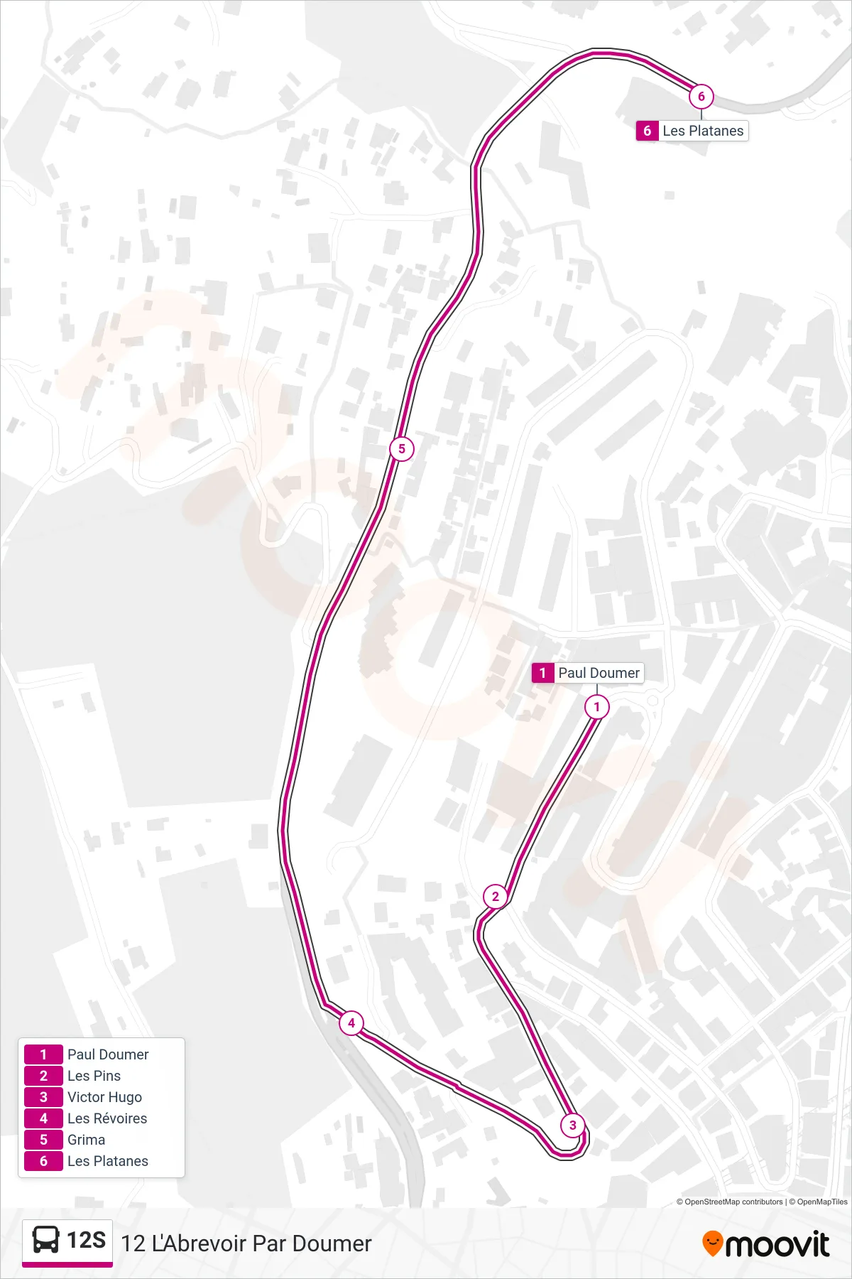 12S bus Line (12 L'Abrevoir Par Doumer) route and stops on a map