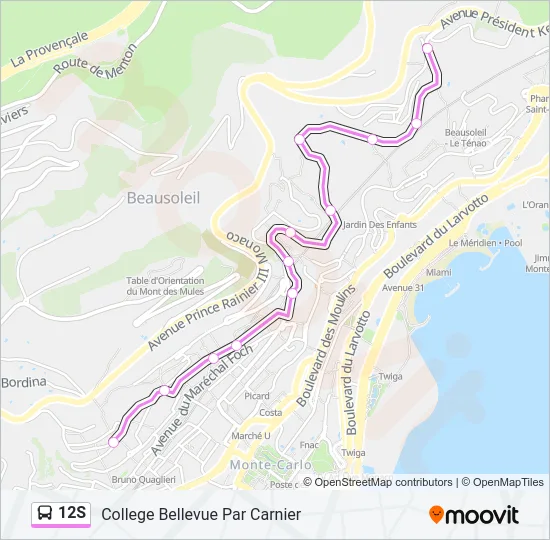 12S Bus Line Map
