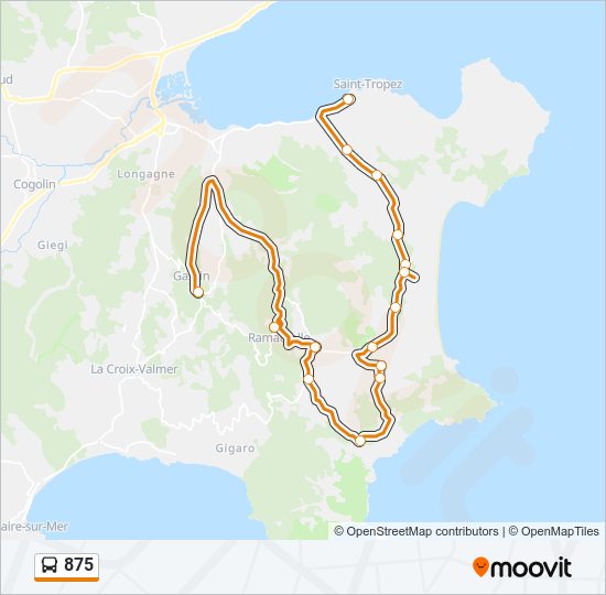 Plan de la ligne 875 de bus