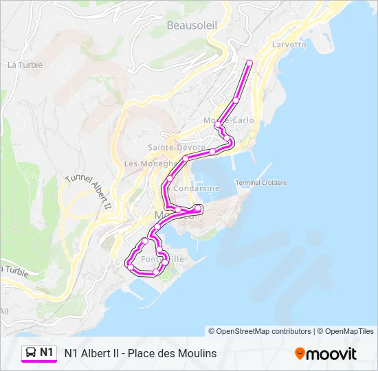 N1 Bus Line Map