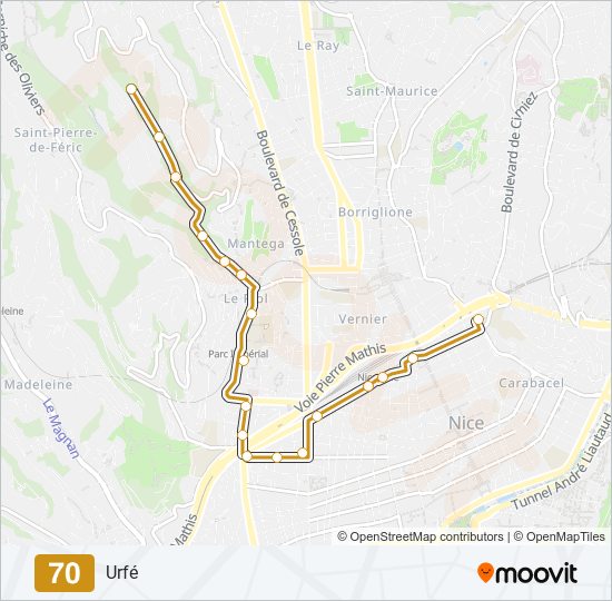 Plan de la ligne 70 de bus