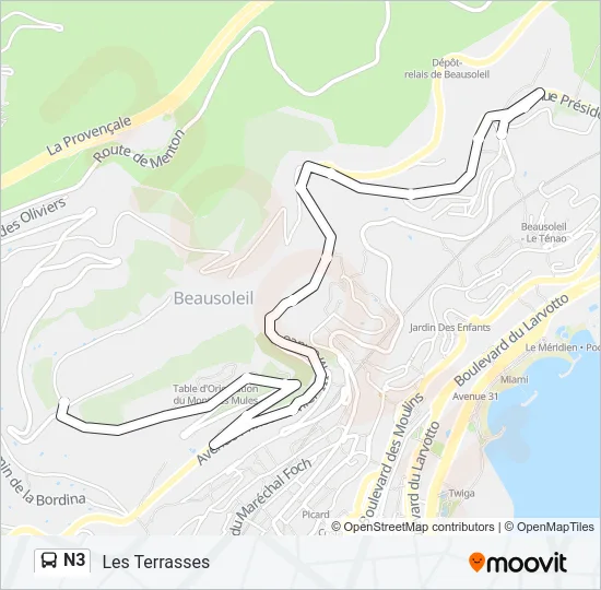 N3 Bus Line Map