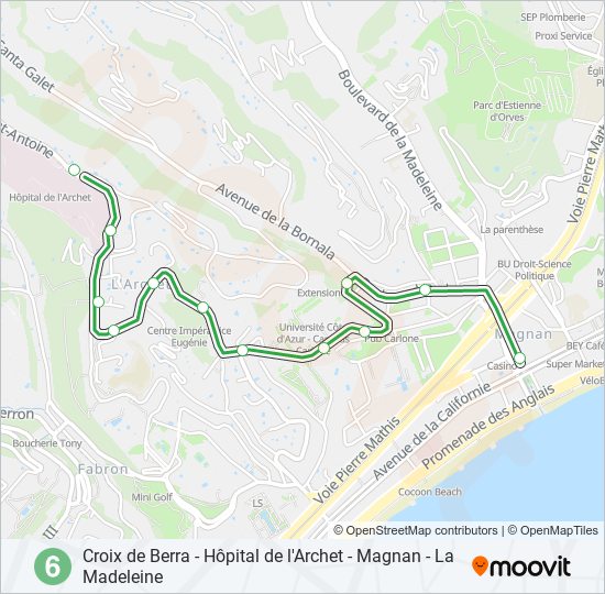 Plan de la ligne 6 de bus