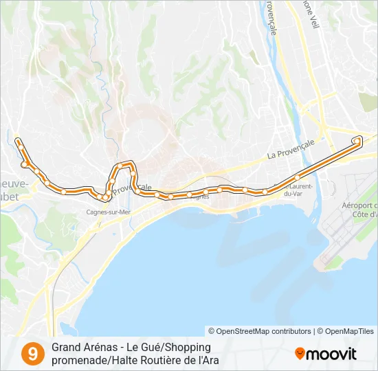 Plan de la ligne 9 de bus