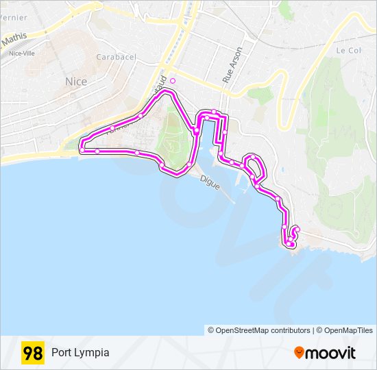 Plan de la ligne 98 de bus