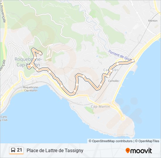 Plan de la ligne 21 de bus