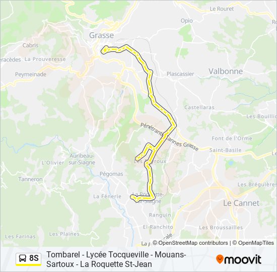 Plan de la ligne 8S de bus