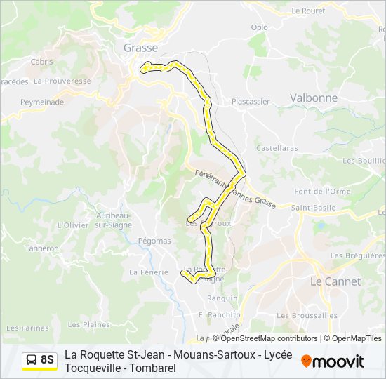 Plan de la ligne 8S de bus