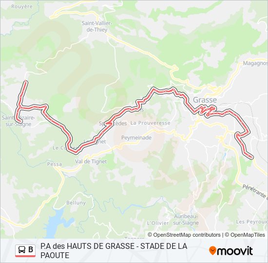 Plan de la ligne B de bus