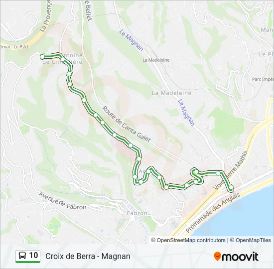 Plan de la ligne 10 de bus