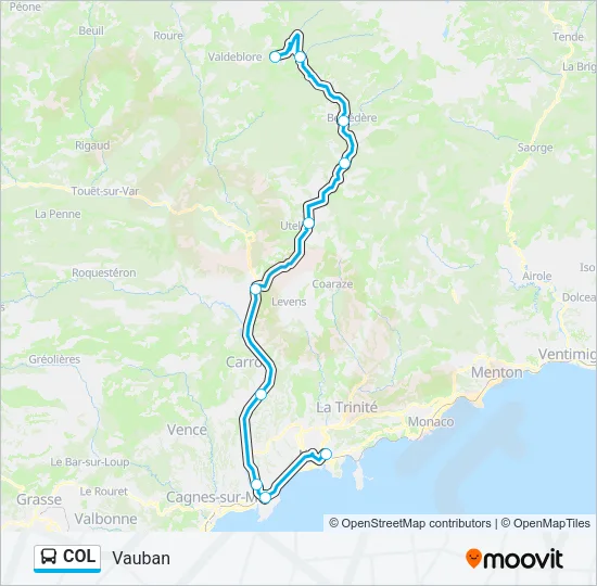 Plan de la ligne COL de bus