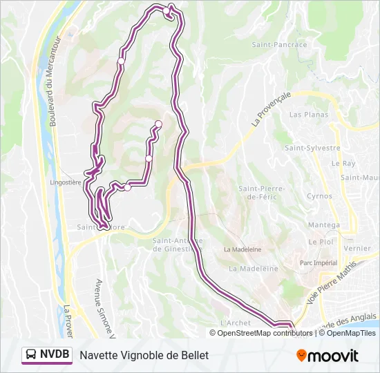 Plan de la ligne NVDB de bus