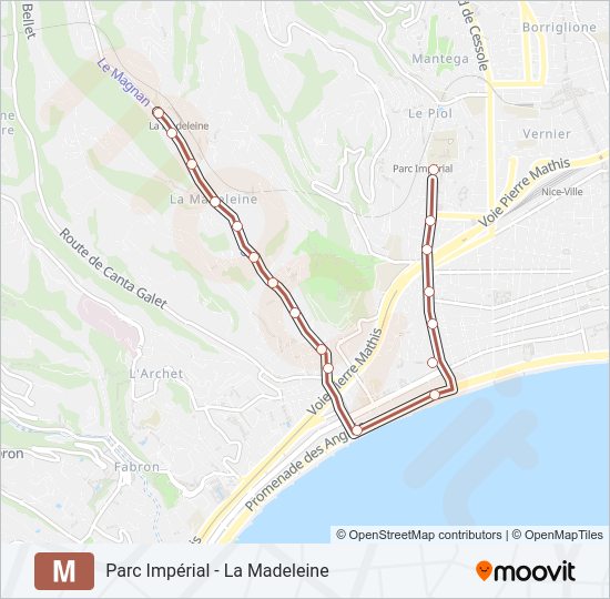 Plan de la ligne M de bus