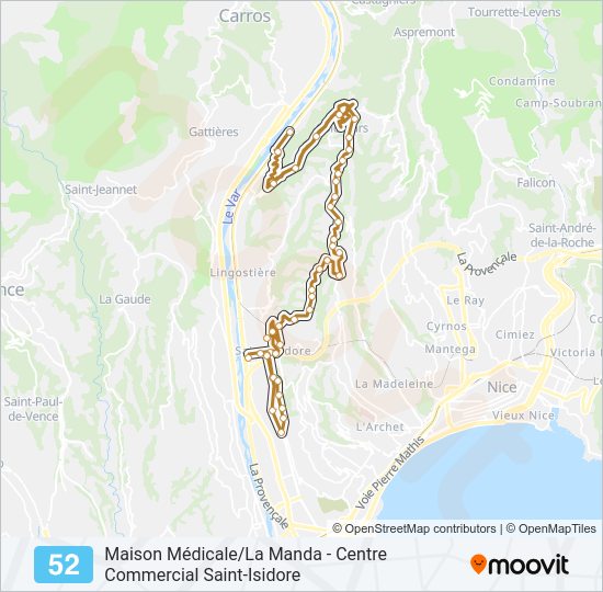 Plan de la ligne 52 de bus