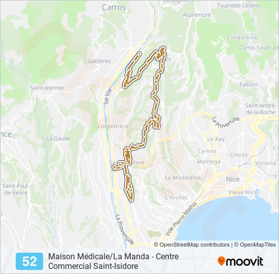 Plan de la ligne 52 de bus