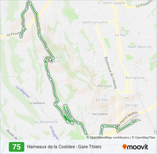 Plan de la ligne 75 de bus