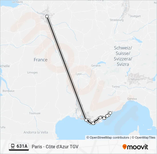 631A Itinéraire - Paris - Côte d'Azur TGV: Horaires, Arrêts & Plan ...