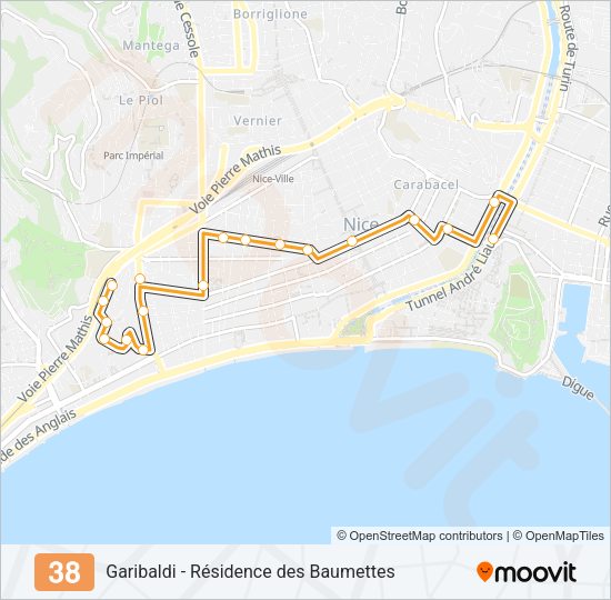 Plan de la ligne 38 de bus