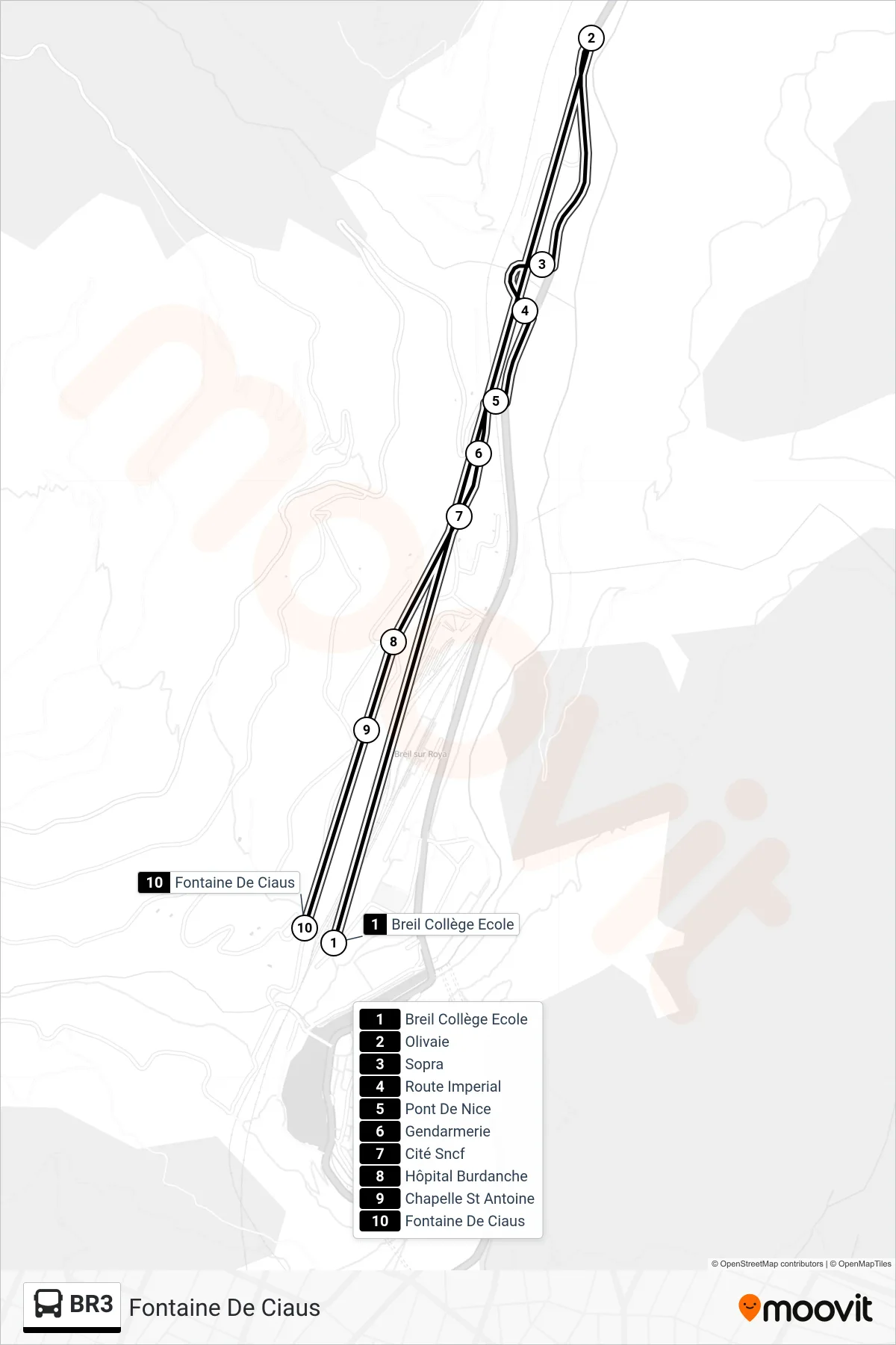 BR3 bus Line (Fontaine De Ciaus) route and stops on a map